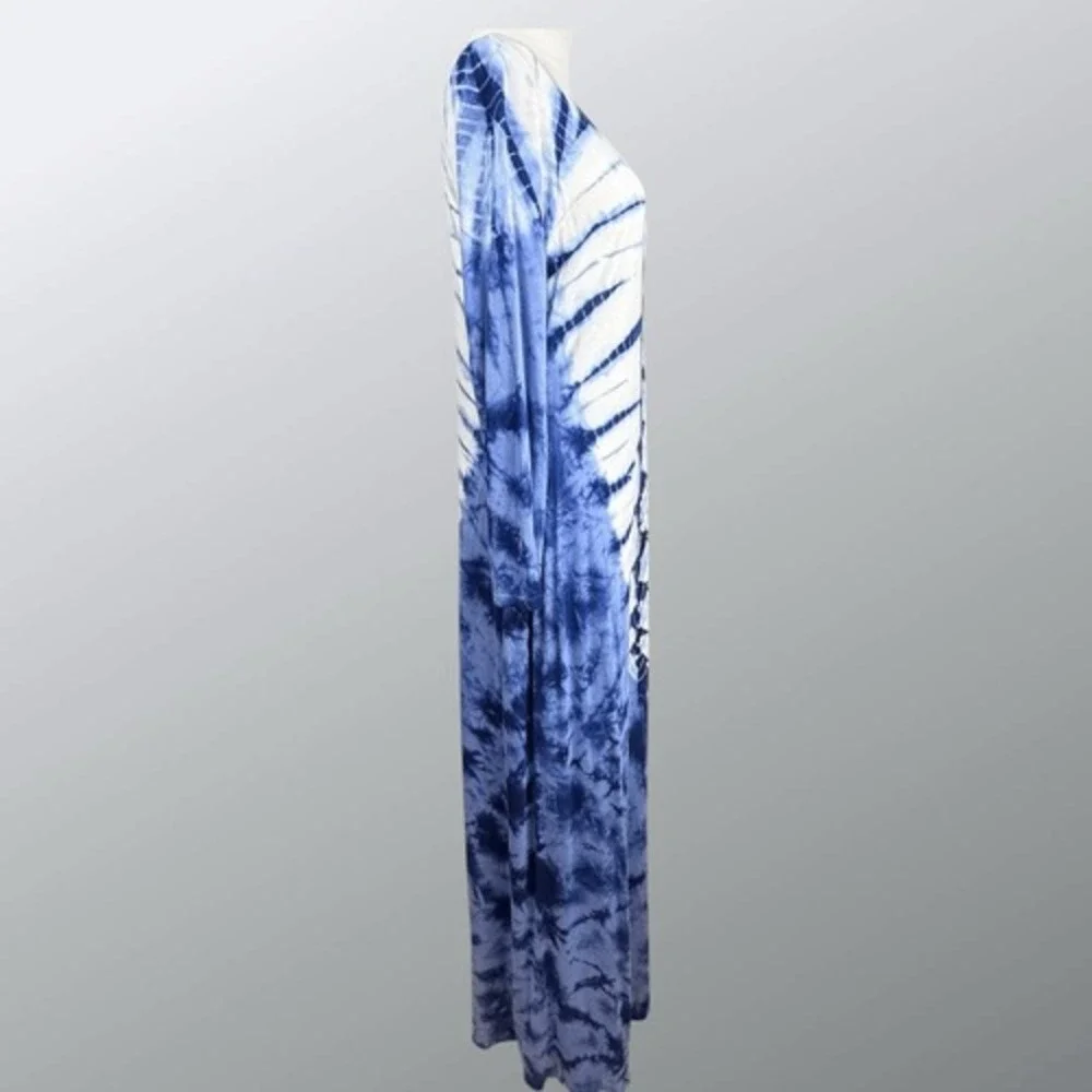 Romeo & Juliet Couture Womens Tie Dye Maxi Dress Size L Blue White‎ Boho Resort - Picture 14 of 16